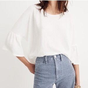 Madewell Flare Sleeve Tee White Cotton Size XS Basic Casual Textured Cotton Knit